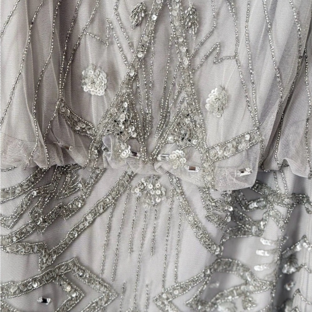 Aidan Mattox Art Deco Beaded Cocktail Dress Silver Gatsby - Picture 4 of 11
